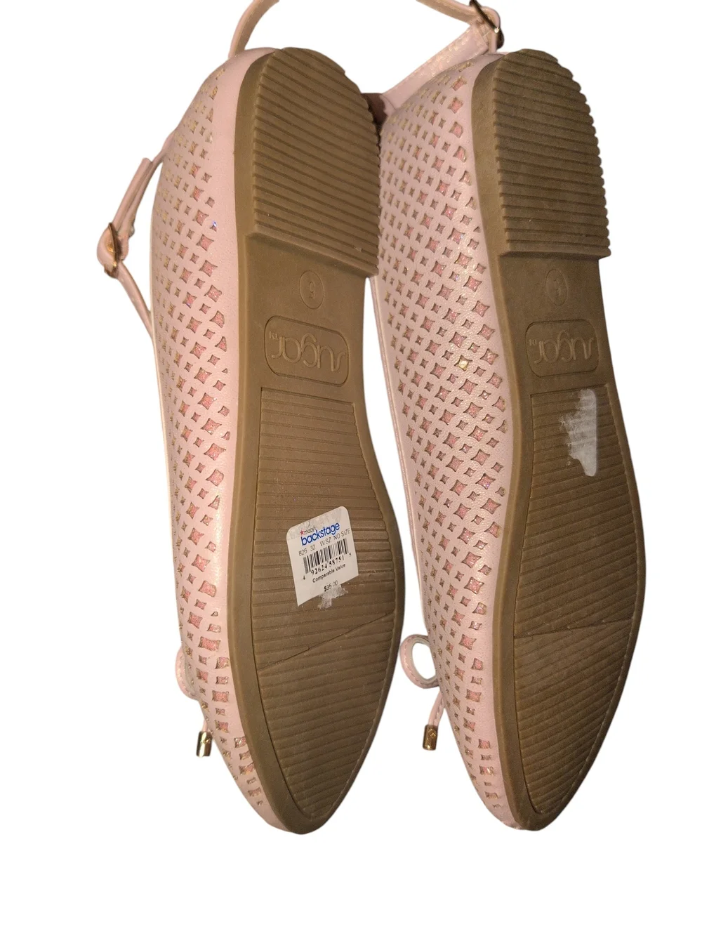 Sugar Rose Gold Pink Ankle-Strap Perforated Ballet Flats Big Girl Size 5